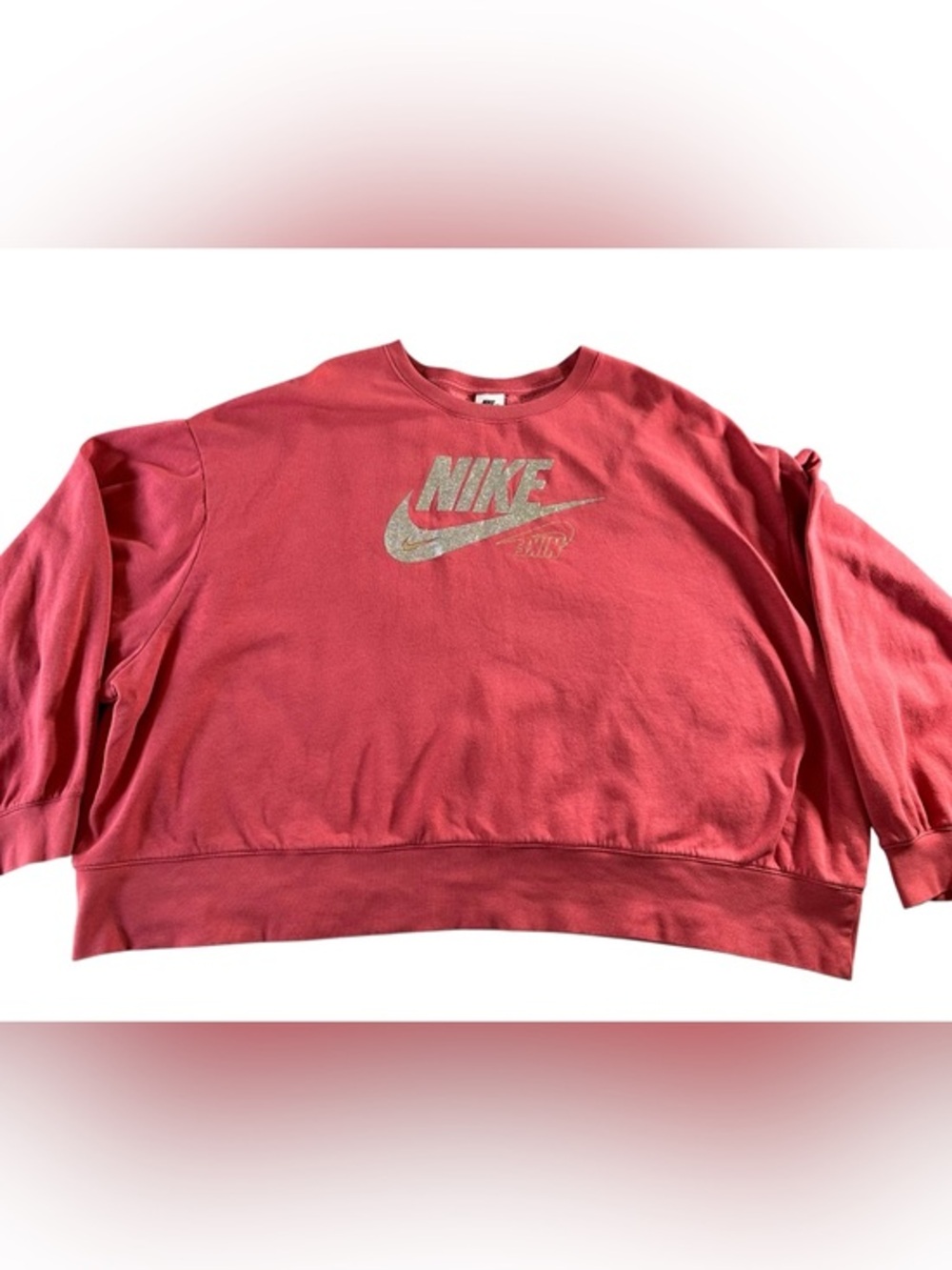 Nike Plus Women's Coral-Red Cropped Crewneck Sweatshirt with Glitter Logo 3X